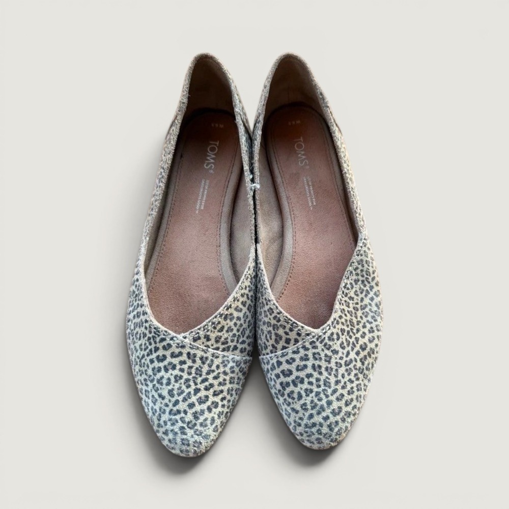 TOMS Jutti Suede Cheetah Print Pointed Toe Flats Women's Leopard Ballet Shoes
